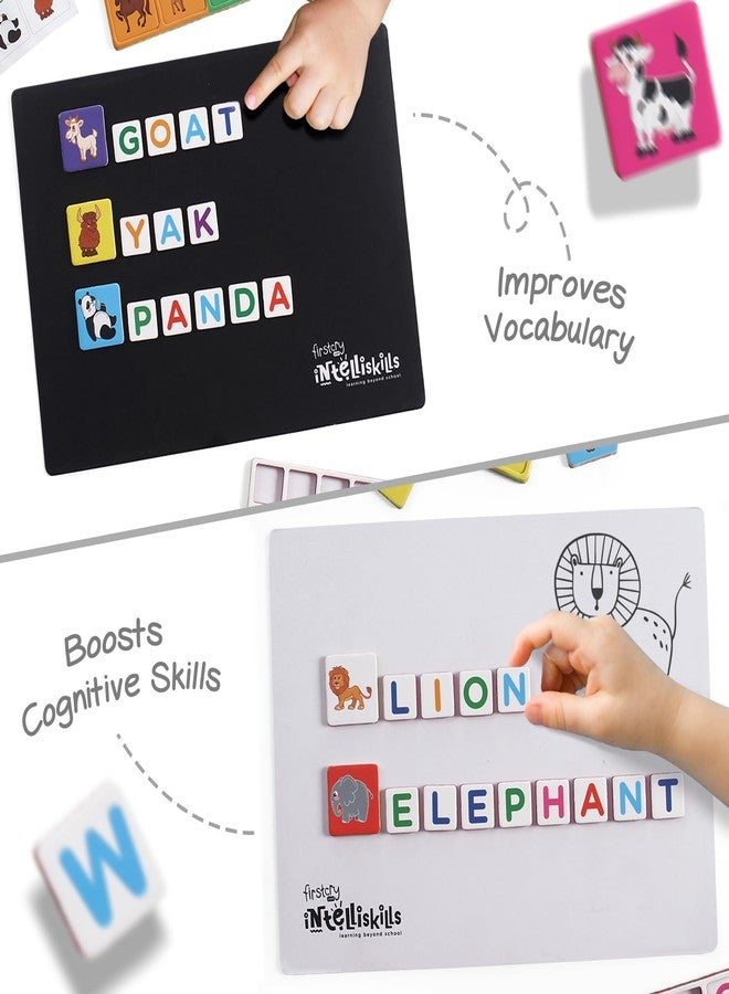 FIRSTCRY INTELLISKILLS لوحة إنتليس سكيلز المغناطيسية المميزة لتعليم تهجئة وتعلم أسماء الحيوانات للأطفال - 72 حرفًا، 32 صورة، ولوحة مغناطيسية واحدة، حروف أبجدية مغناطيسية للأطفال، لعبة تعليمية للأطفال من عمر 3 سنوات فما فوق، لعبة تهجئة للأطفال - Image 3